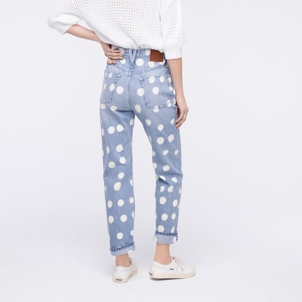 J. Crew Boyfriend Jeans with Bleached-Out Dots